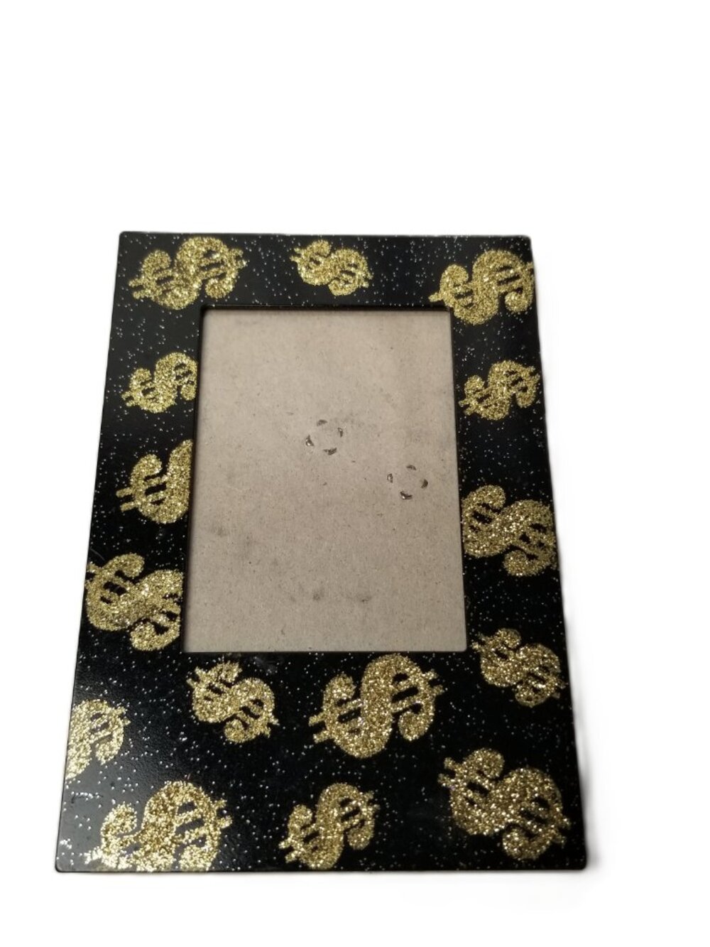 Dollar Sign Picture Frame Black Gold Glitter 2.75x2 Photo Tabletop Decor